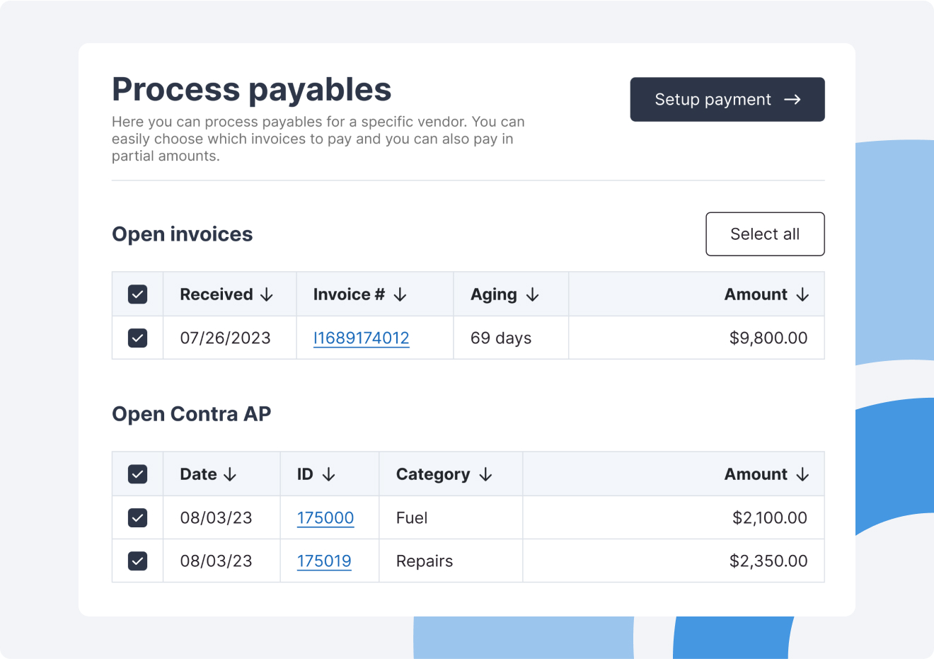 Processing payables example.